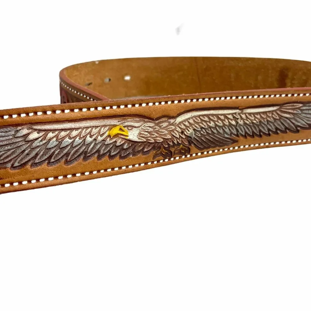 Vtg Brown Embossed Leather Eagle Mexico Belt 41.5